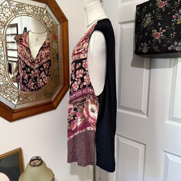 VTG 90s Carole Little Pink & Black Boho Fairy Whimsy Floral Sleeveless Vest Top - Picture 4 of 8